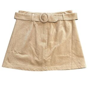 Cabincore Beige Belted Corduroy Fall A Line Mini Skirt